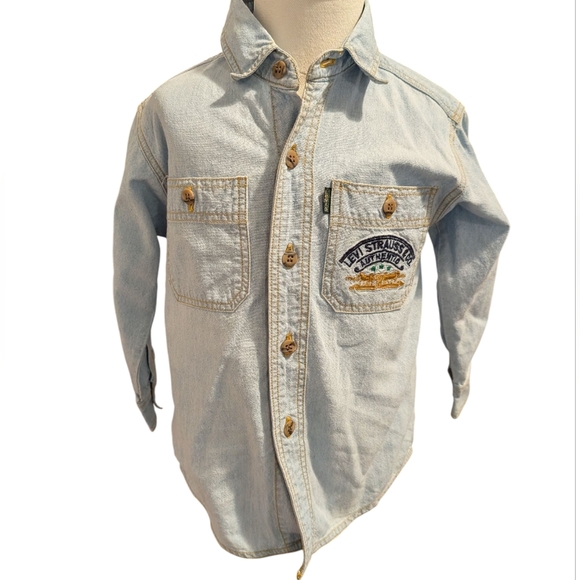 Vintage Little Levi's Toddler Light Wash Denim Shirt with Embroidered Pocket 2T - Picture 1 of 7